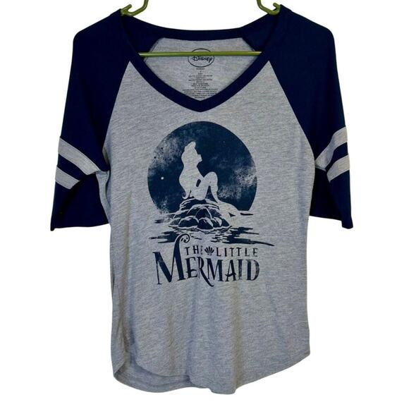 Disney The Little Mermaid Gray & Navy Raglan Sleeve Graphic Tee Size Small - Picture 1 of 6
